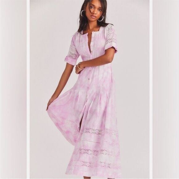 LoveShackFancy Pink Tie-Dye 100% cotton Maxi Dress, XS - Picture 1 of 13